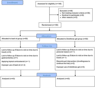 A randomized double-blind active-controlled clinical trial on the efficacy of topical basil (Ocimum basilicum) oil in knee osteoarthritis